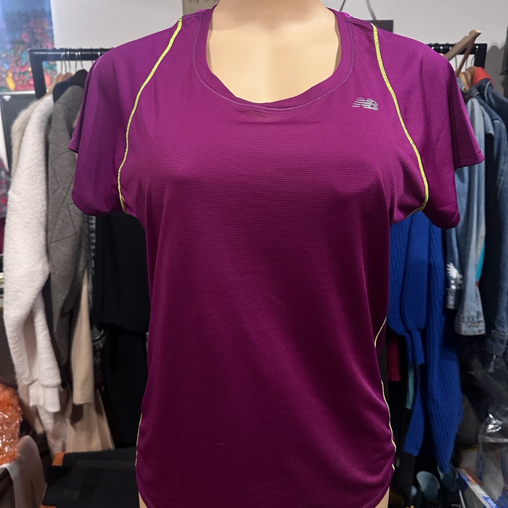 New Balance Women's Magenta Tee with Yellow Accents